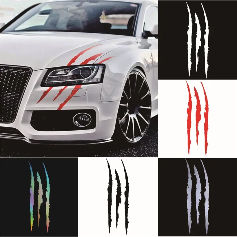 28CM Reflective Monster Claw Scratch Stripe Marks Headlight Car Stickers on Motorcycle Products Sunscreen and Waterproof PVC