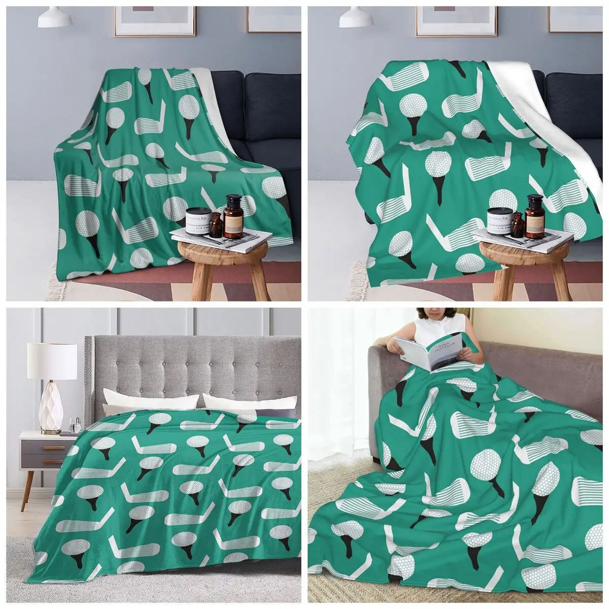Golf Ball Pattern Blanket Soft Warm Flannel Throw Blanket Plush for Bed Travel Home Sofa