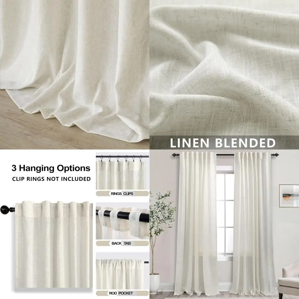 

Extra Large 132 Inch Sheer Linen Curtains, 11ft Length for Sunroom, XL Window Drapes