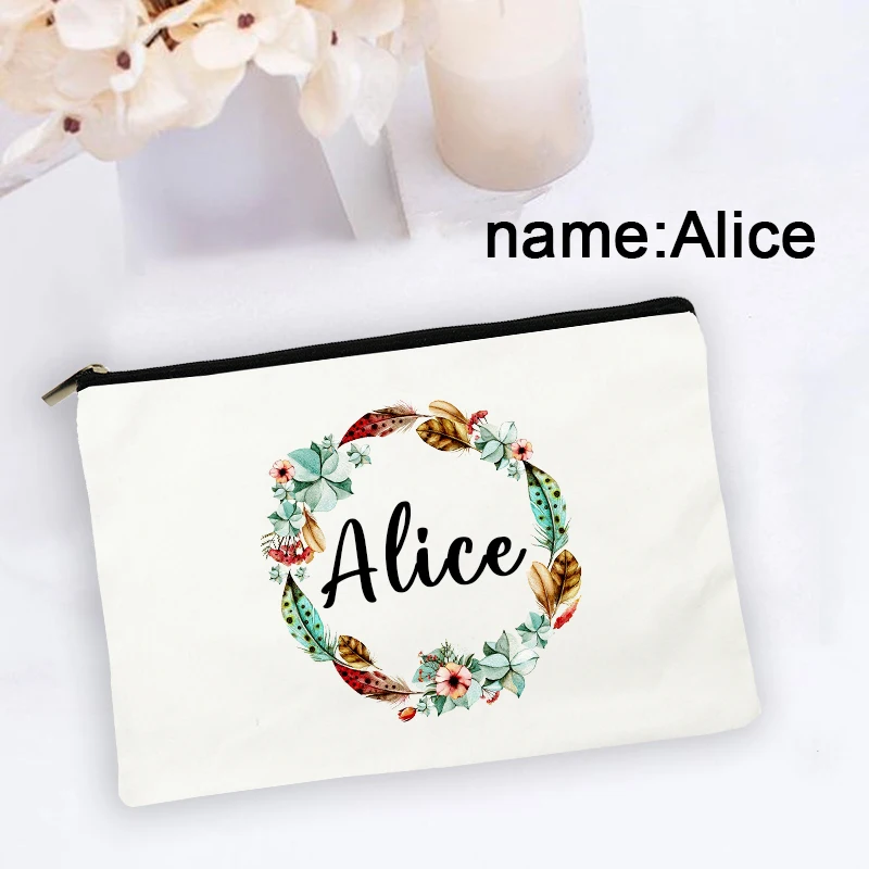 Personal Custom Name Flower Makeup Bag Pouch Travel Outdoor Girl Women Cosmetic Bags Toiletries Organizer Lady Wash Storage Case