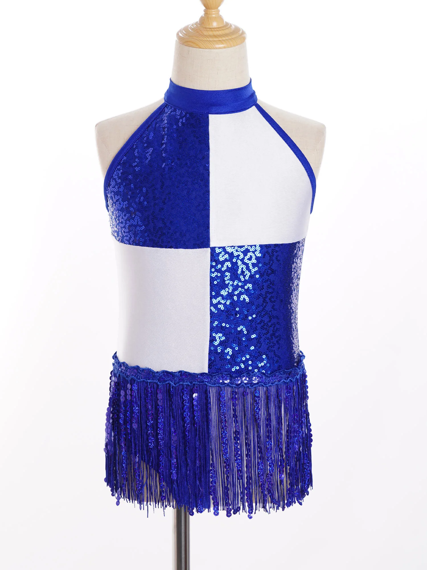 Kids Girls Ballet Dance Leotard Dress Latin Cha-Cha Figure Skating Gymnastics Performance Costume Shiny Sequins Tassel Bodysuit