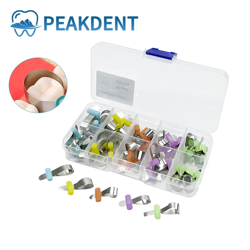 

50pcs/Box Dental Orthodontic Forming Sheet Sectional Contoured Metal Matrices with Positioning for Dentist Adult/Children