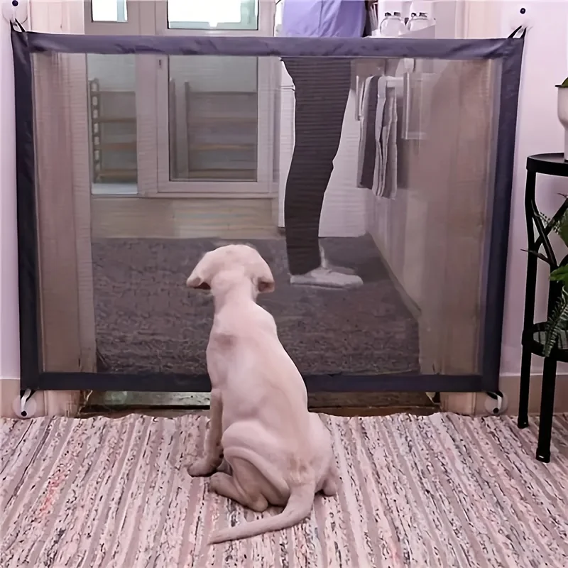 Keep Your Pet Safe And Secure With This 1PC Folding Breathable Mesh Dog Gate!