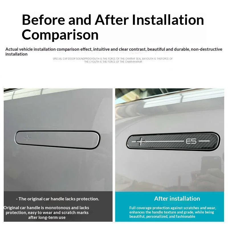 Per Geely Galaxy E5 /EX5 Maniglia per portiera auto Adesivo antigraffio Modifica annerimento Protezione decorativa interna