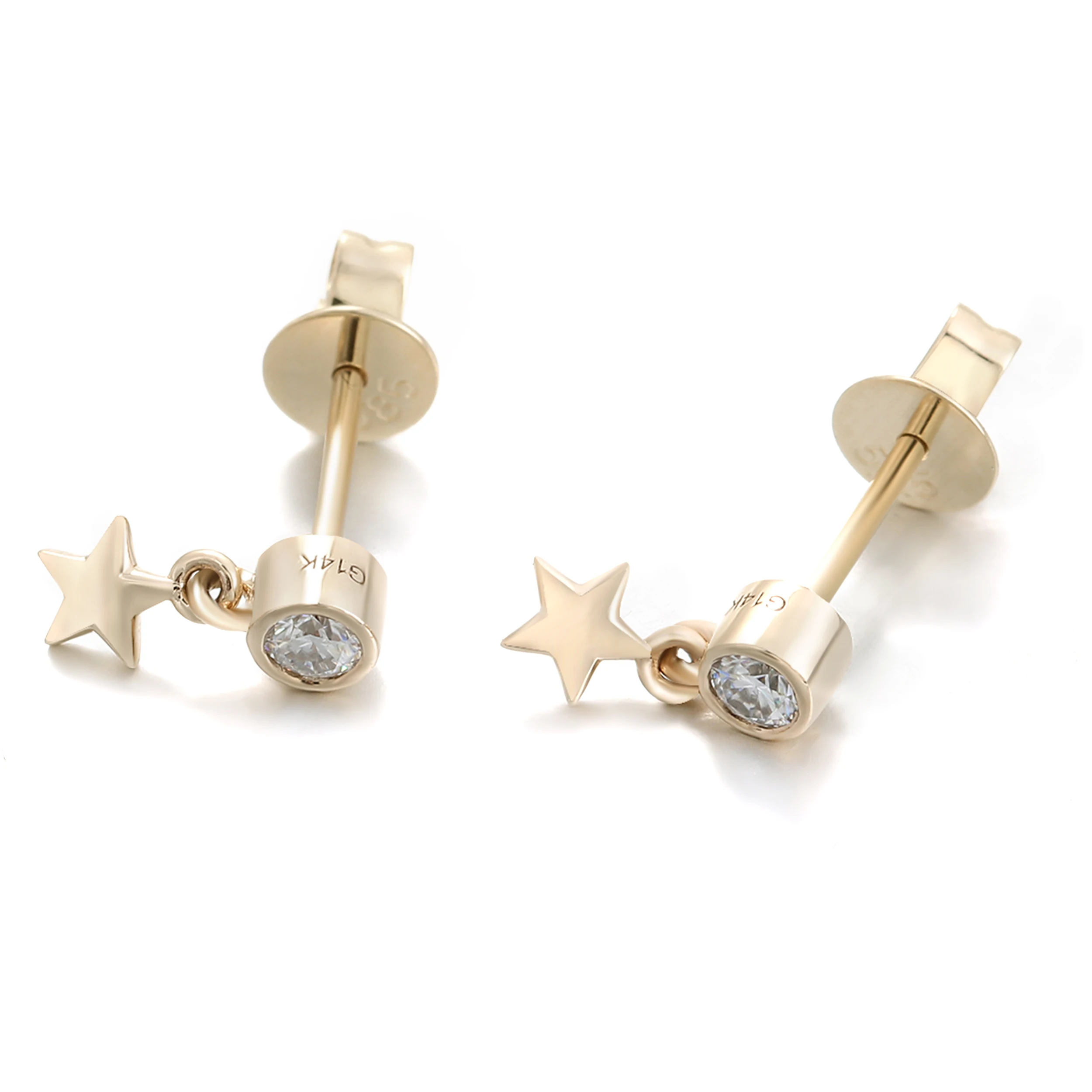 Provence Jewelry 14K Yellow Gold Round Lab Diamond Star Shape Drop Earrings For Women Party Wedding Anniversary Fashion Gift view 3
