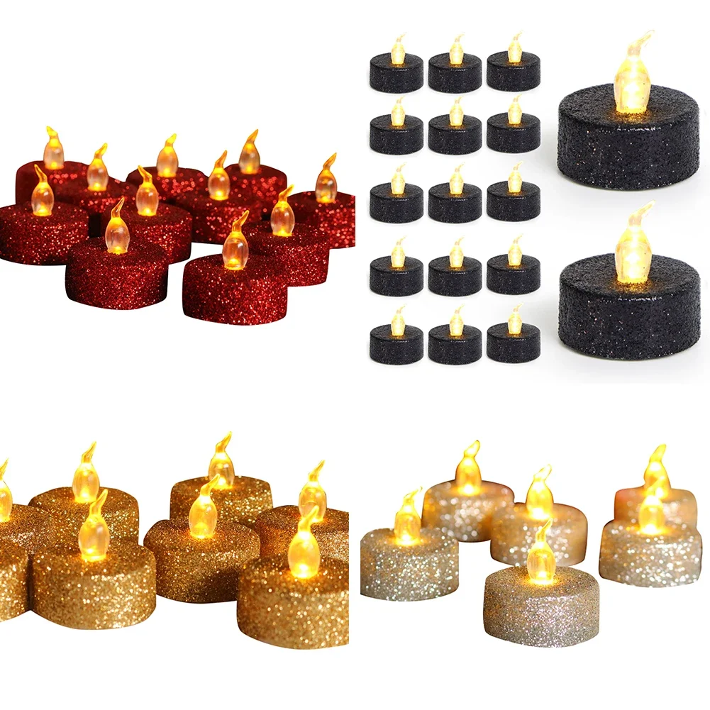 Vela LED sem chama criativa, Desejando chá luz, branco quente, Dia das Bruxas, Decoração de Natal, 12pcs, conjunto