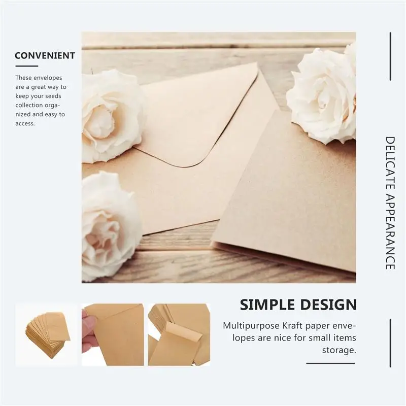 Mini Kraft Envelopes Sementes, adequado para armazenar itens pequenos, folha de materiais, sementes, 100Pcs