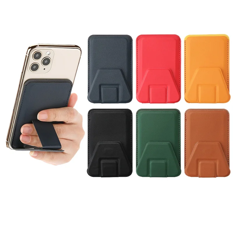 

PU Leather Adhesive Phone Card Holder with Hand Strap Foldable Kickstand, Credit Card Wallet Phone Back Stand for iPhone Samsung