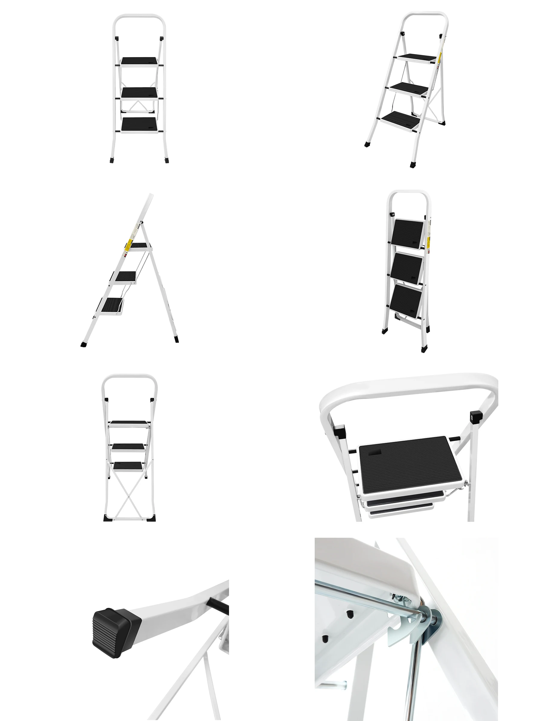 Steel Folding 3 Step Folding with Anti-Slip Pedal Lightweight with Handrails NonSlip Small Stool Ladders For Kitchen Touring car