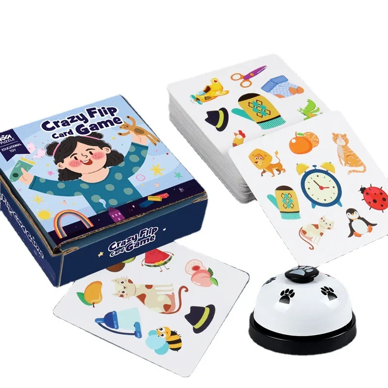 Image of Montessori-Spielzeug Verrücktes Flip-Karten-Erkennungsspiel mit Glockenreaktions-Training Eltern-Kind-Interaktives Lernspielzeug für Kinder