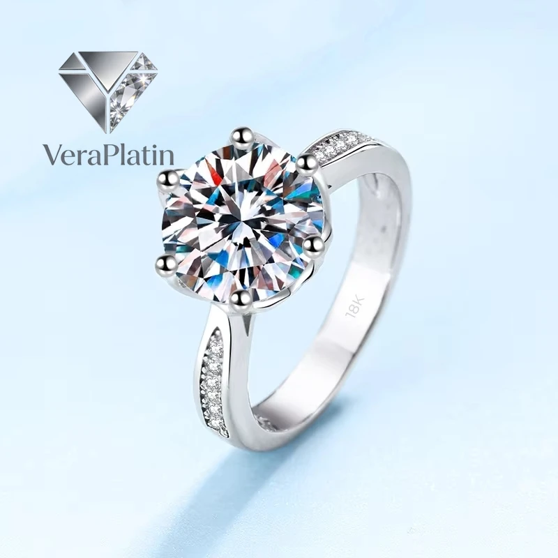 

ВераПлатин Ювелирное изделие: обручальное кольцо из белого золота 18 карат с муассанитом 3 карата VVS D цвета, подарок на день свадьбы или годовщину для женщин