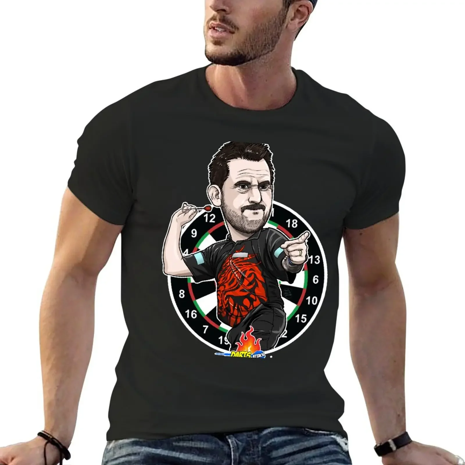 

Caricatura di Jonny Clayton by Darts Attack T-Shirt plain customizeds anime figures vintage t shirt men