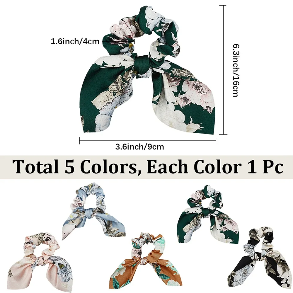 5Pcs 5 Colors Cloth Bowknot Hair Ties Mixed Color 150mm