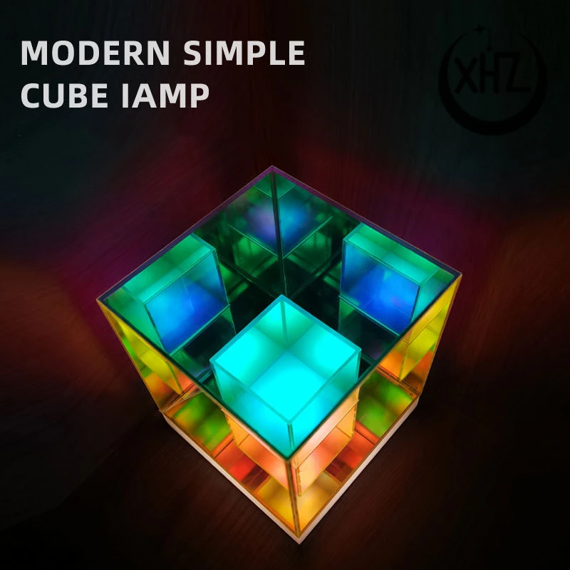 LED 3D Pyramid Cube Night Light USB Color Dimming Ambient Light Living Room Bedroom Bedside  Decorative Table Lamp Birthday GifT