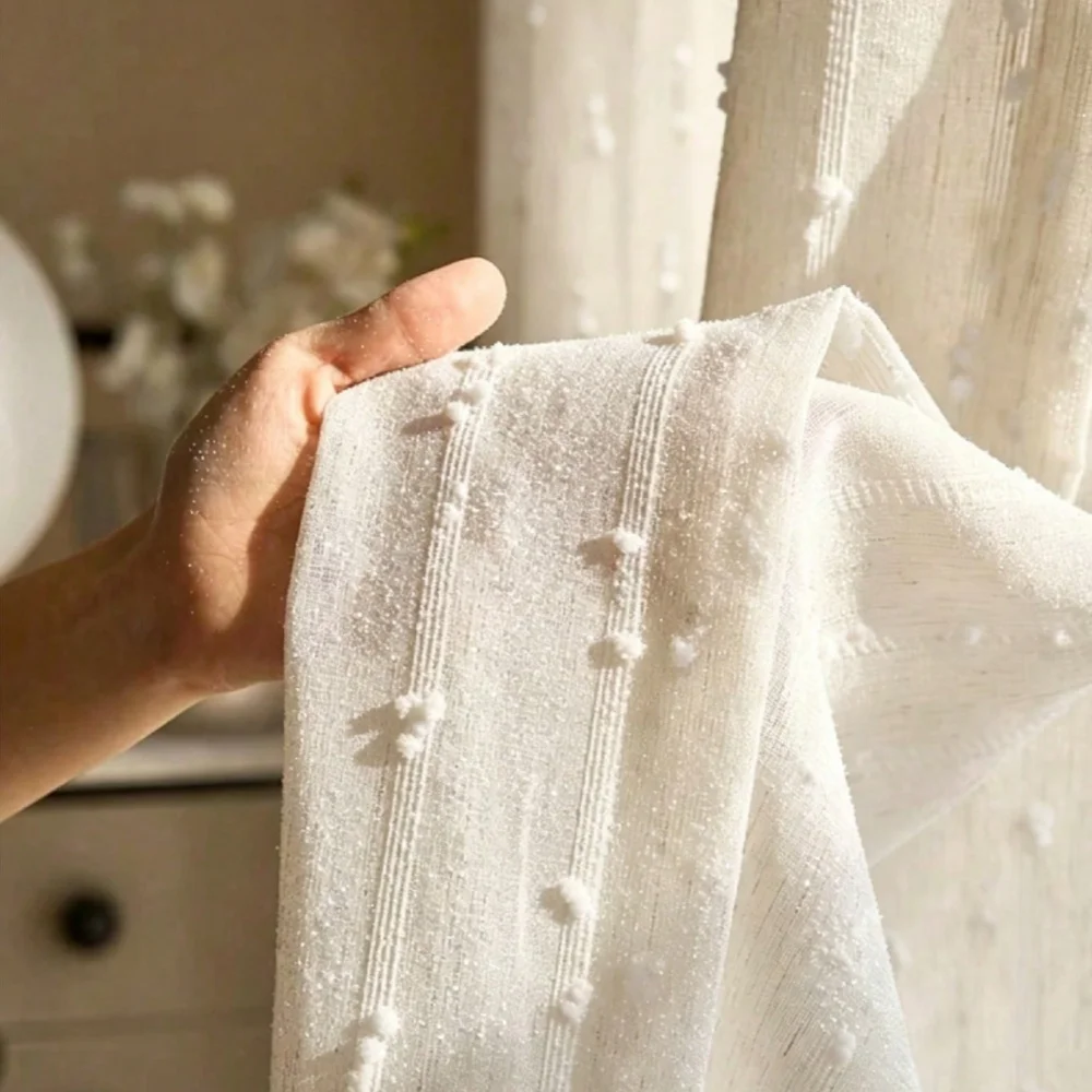 1 vintage-style linen sheer curtain adorned with rainbow candy beads - rod pocket design, easy to hang, perfect for decorating b