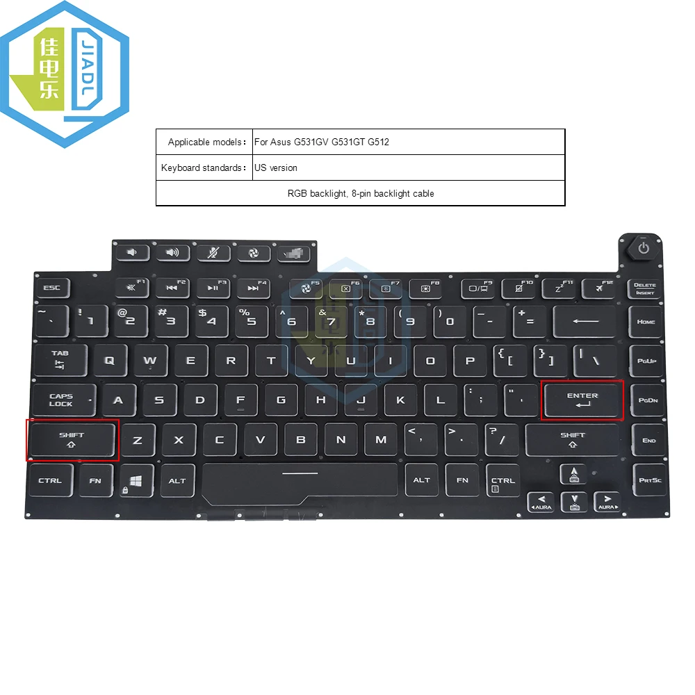 

US RU RGB Backlit Keyboard with thin cable For ASUS ROG Strix G531 G531G G531GT G15 G512 G512L LV Colorful Backlight 4613CS00