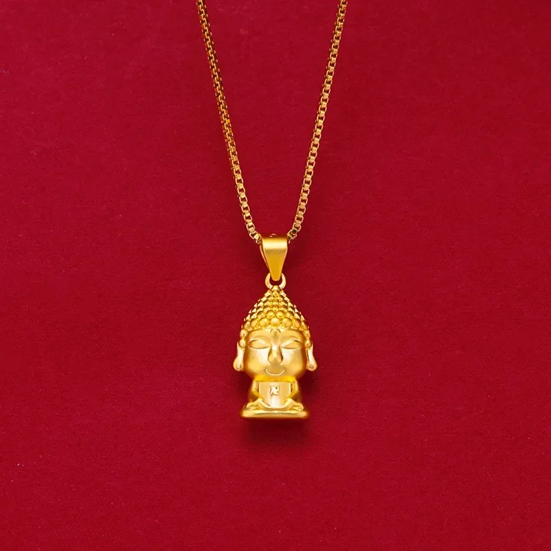 

9999 Real Gold 24K 3d Hard Gold Ping An Small Gold Buddha Women's Necklace Jewelry