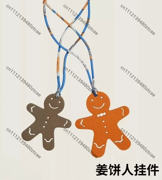 Couple Gingerbread Man Handbag Charm Hand Sewn Genuine Leather Pendant Universal Car Decor Hanging Ornament For Men Women