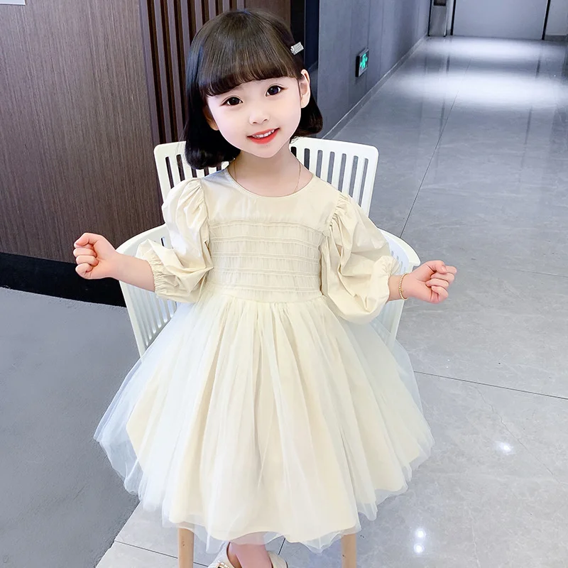 Girl Dress Kids Baby Party Birthday Evening Gown Cotton 2024 Beige Spring Autumn Outwear School Beach Flower Girl Dress Children