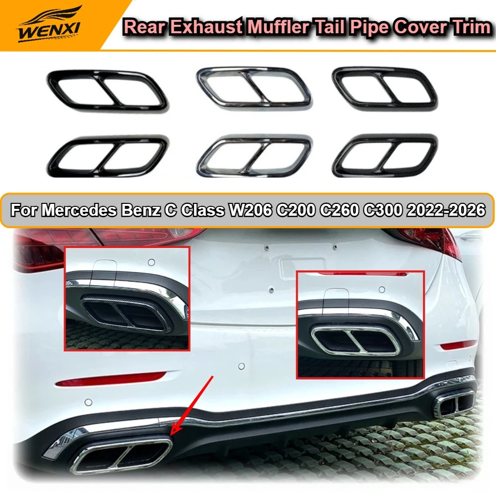 New Rear Exhaust Muffler Tail Pipe Cover Trim For Mercedes Benz C Class W206 C200 C260 C300 AMG Line 2022+ Tail Bumper Styling