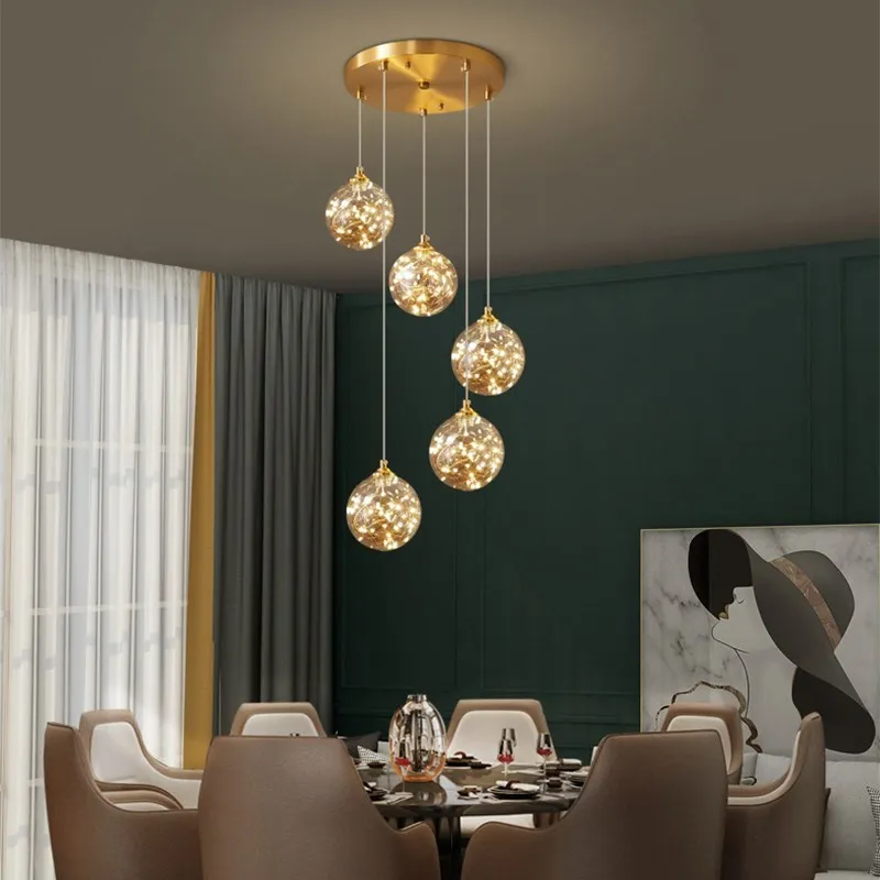 Minimalist LED Glass Ball Pendant Lamp for Living Dining Room Kitchen Restaurant Decor Hanging Chandeliers Lighting Illumination