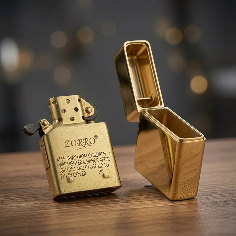 ZORRO Heavy Duty Armor Brass/Titanium Windproof Kerosen Lighter, 3/5 Hinged Metal Lighter for Men, Cool Gift