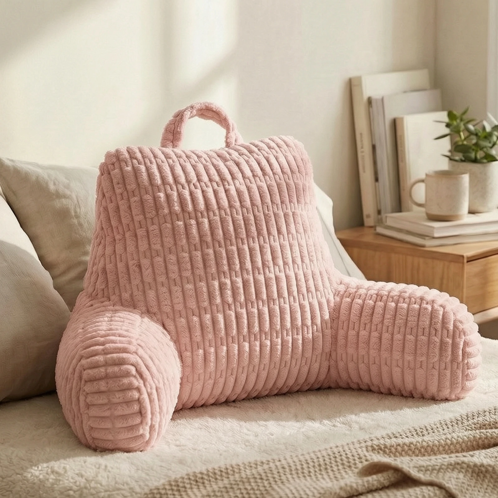 Reading Pillow with Handle Padded Reading Pillow Backrest Upright Lounging Support Supportive for Readers, Sofa