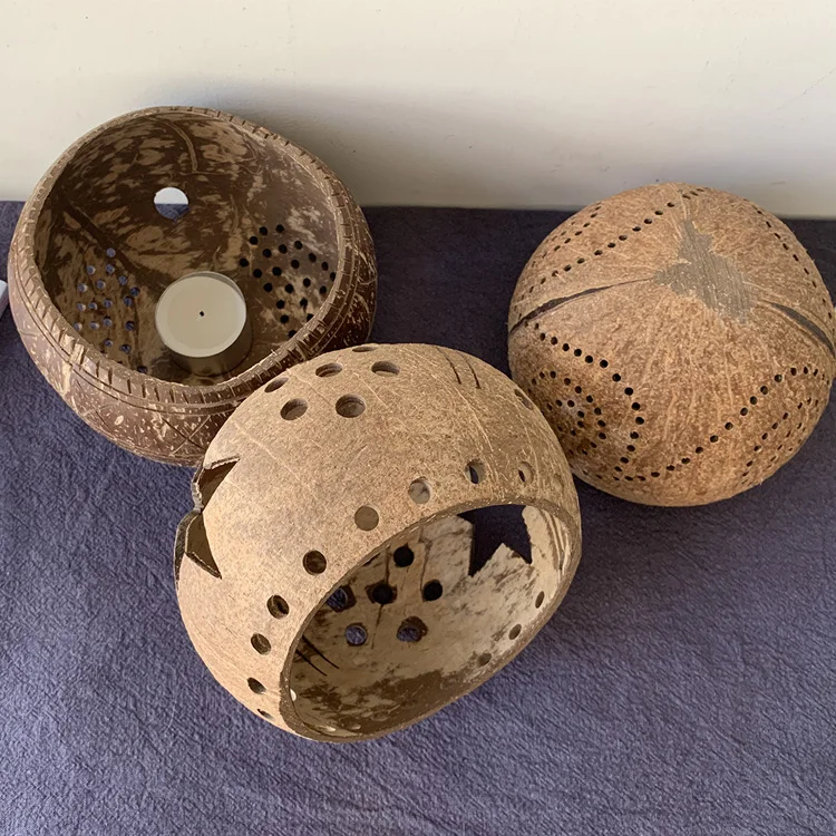 

Coconut Shell Wooden Bowl, Creative Candle Holder, Romantic Restaurant Decor, Gel-Crafted Candle Carving Tool for Dinner Parties