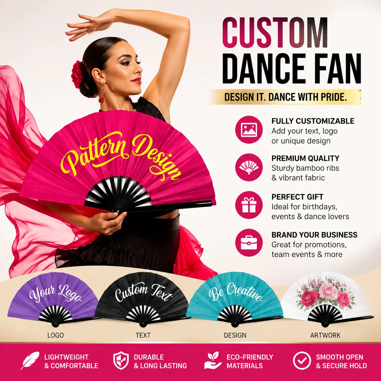 Custom Logo Hand Fan 13" Personalized Printed Large Folding Fans for Corporate Event Business Promo Party Favors