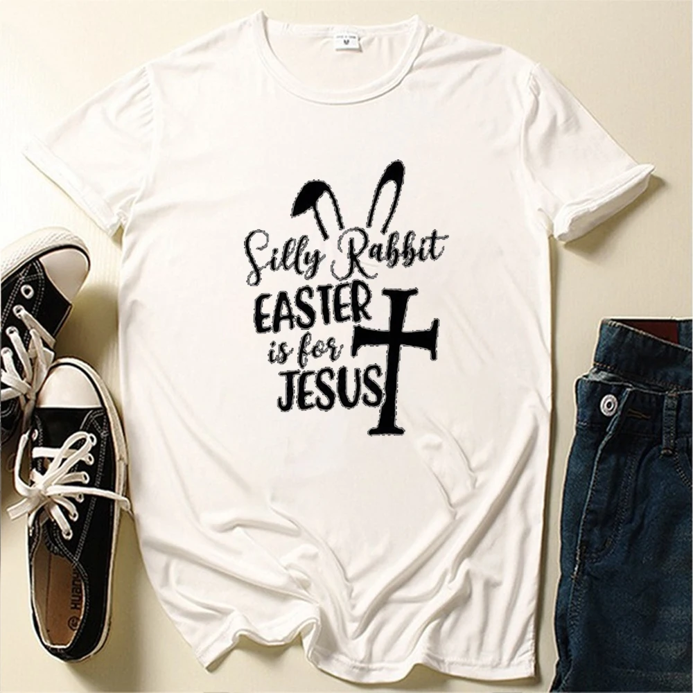 Seeyoushy Silly Rabbit Eastr Is Egg Jesus Summer Casual Fashion Women's Short Sleeve T-shirt Fun Printed T-shirt Easter Top Y2K