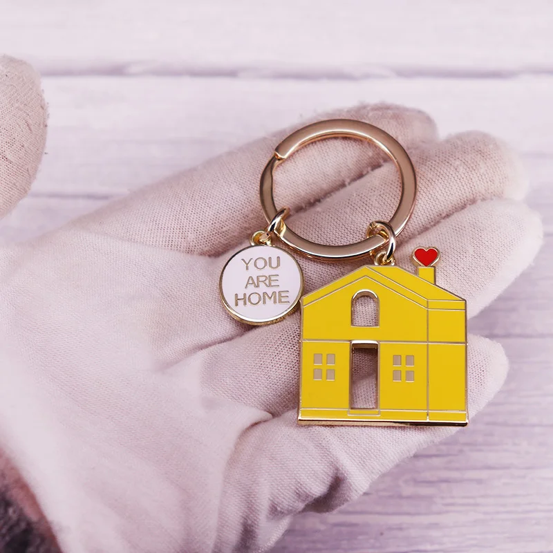 Home yellow house enamel keychain music Jewelry accessories view 6