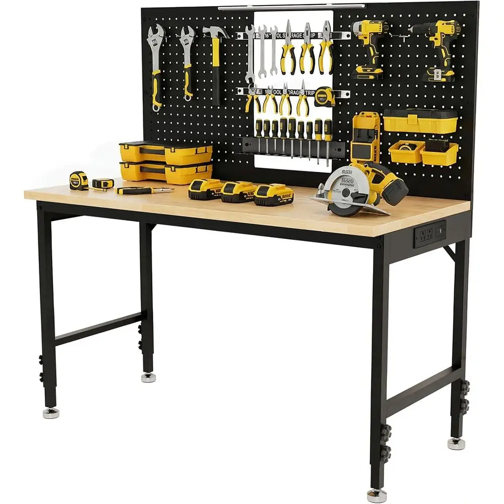 

Рабочий стол 47,2 дюйма с держателями для инструментов, регулируемой высотой, перфорированной панелью, светодиодной подсветкой, максимальная нагрузка 2000 фунтов, встроенный.