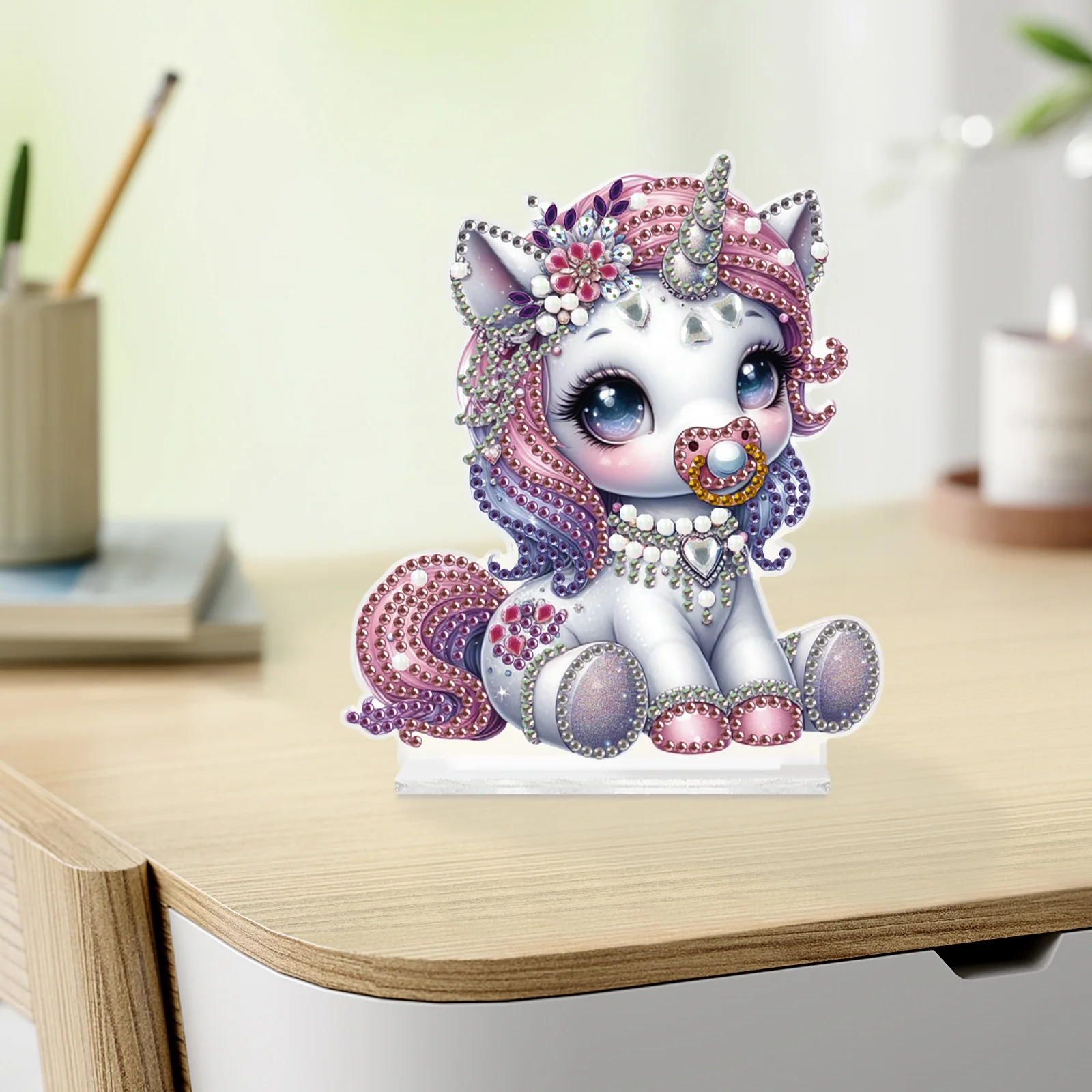 Diamond Art Painting Desktop Ornament Kits for Adults,Cute Horse Special Shape Diamond Art Tabletop Decor for Home Office Gift