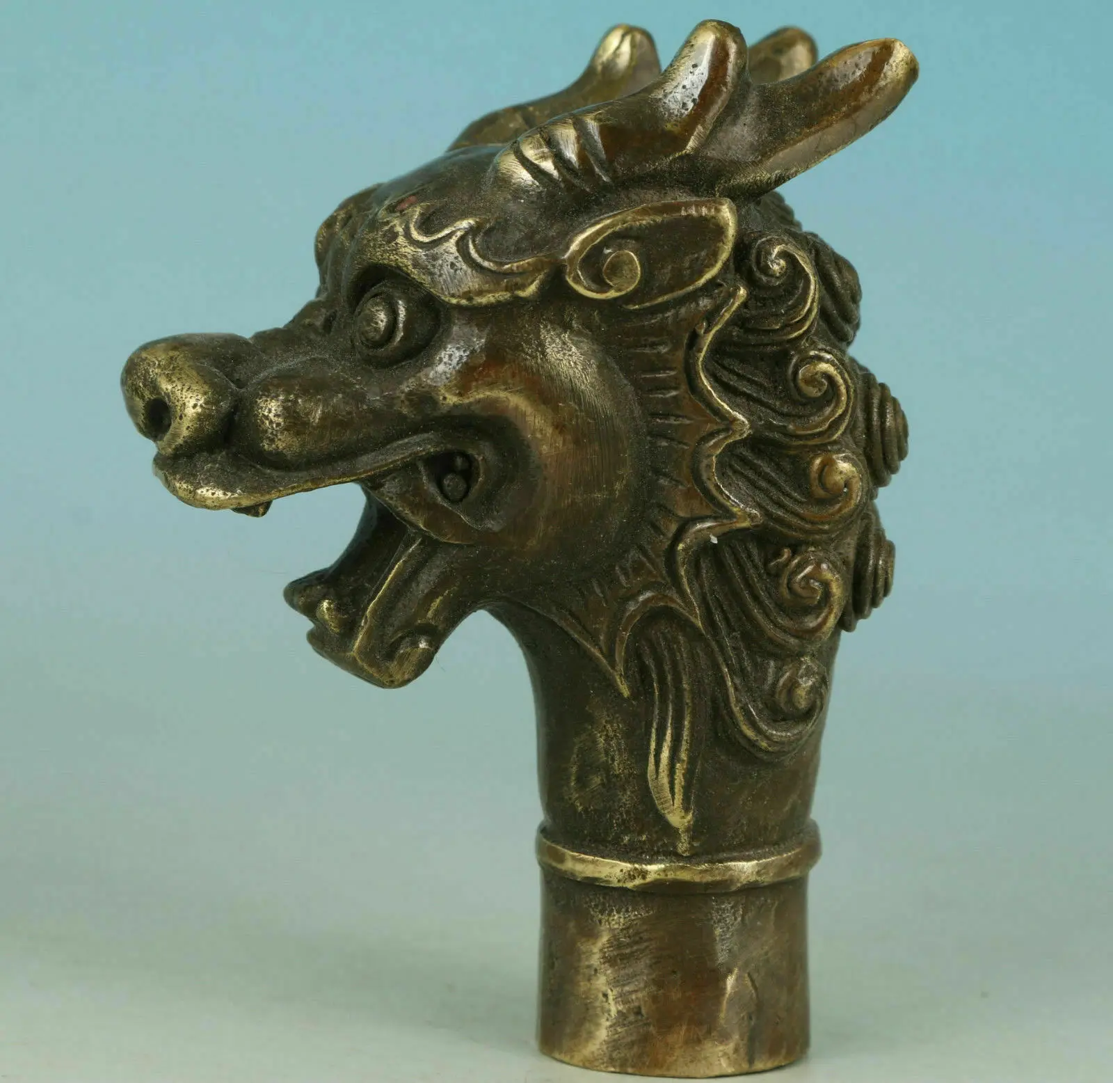 

Chinese Copper Bronze Handmade Carved Dragon Statue Walking Stick Head