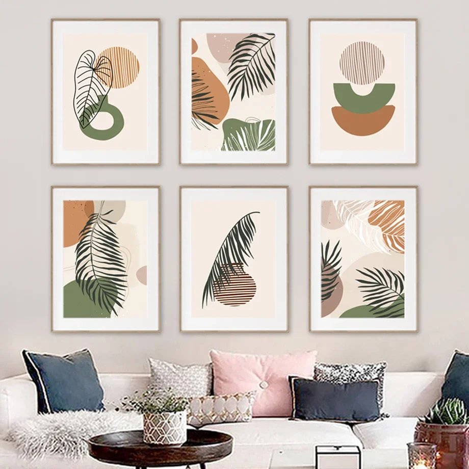 Monstera Plant Boho Vase Abstract Green Palm Line Art Canvas Wall Poster - Living Room Home Decor Artwork