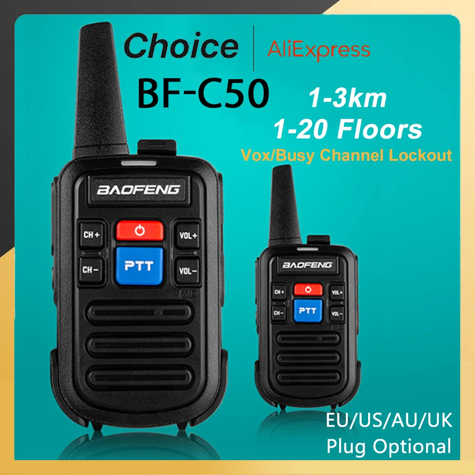 Baofeng BF-C50 Mini Walkie Talkie  UHF Dual PTT Type-C Charger Child Intercom HF Transceiver Protable CB Ham Radio