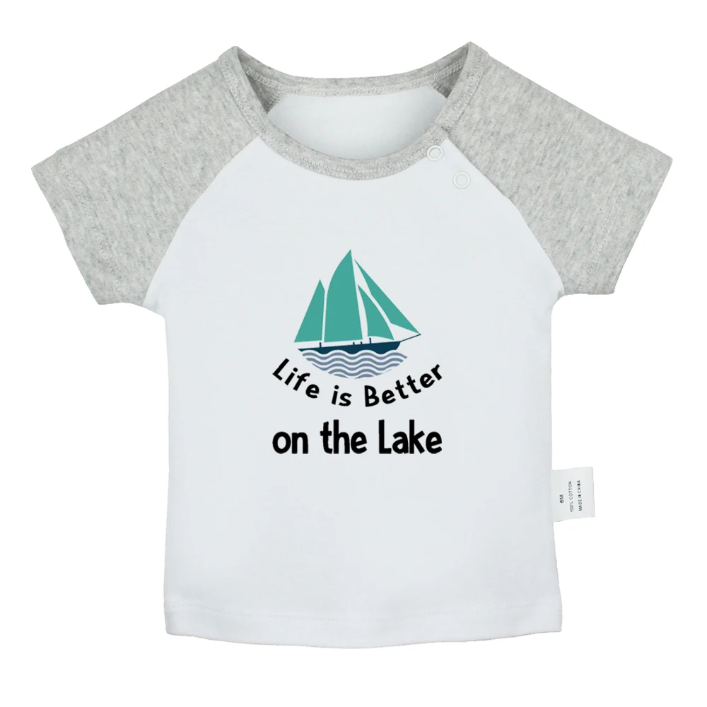 

iDzn New Life is Better on the Lake Fun Baby T-shirts Cute Boys Girl Tees Infant Short Sleeves T shirt Newborn Clothes Kids Tops