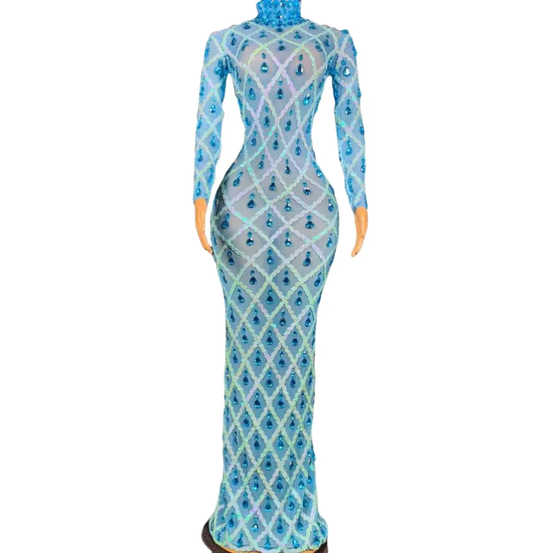 

Luxury Crystals Long Dress For Women Sparkly Sequins Rhinestone Dressy Singer Wedding Birthday Drag Queen Outfits 2024