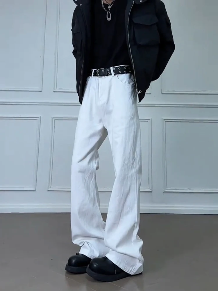 

Мужские джинсы с высокой талией, белые, эластичные, прямого кроя, в американском стиле, свободные, длинные брюки, молодежные, модные, из хлопкового денима