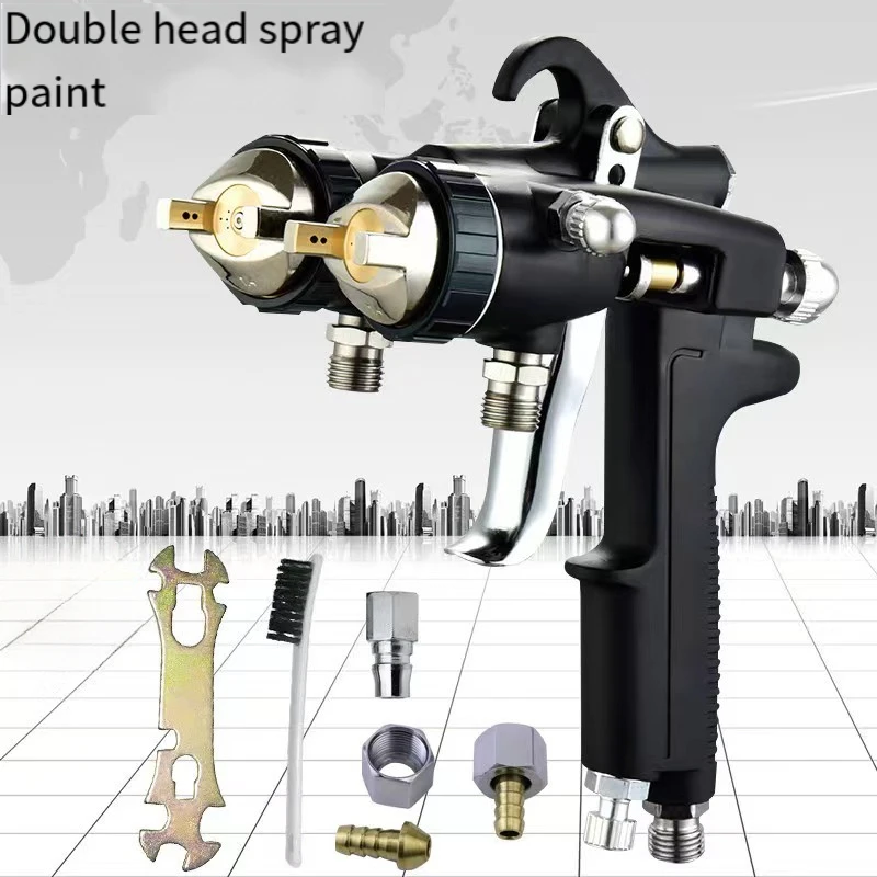 Double Nozzle chrome paint spray Gun Dual Head Sprayer