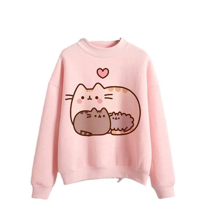 Women\'s Cartoon Cat Print Fashion Crew Sweatshirt Sweatshirt  Streetwear  Harajuku  Sweatshirts Clothes  Streetwear Women