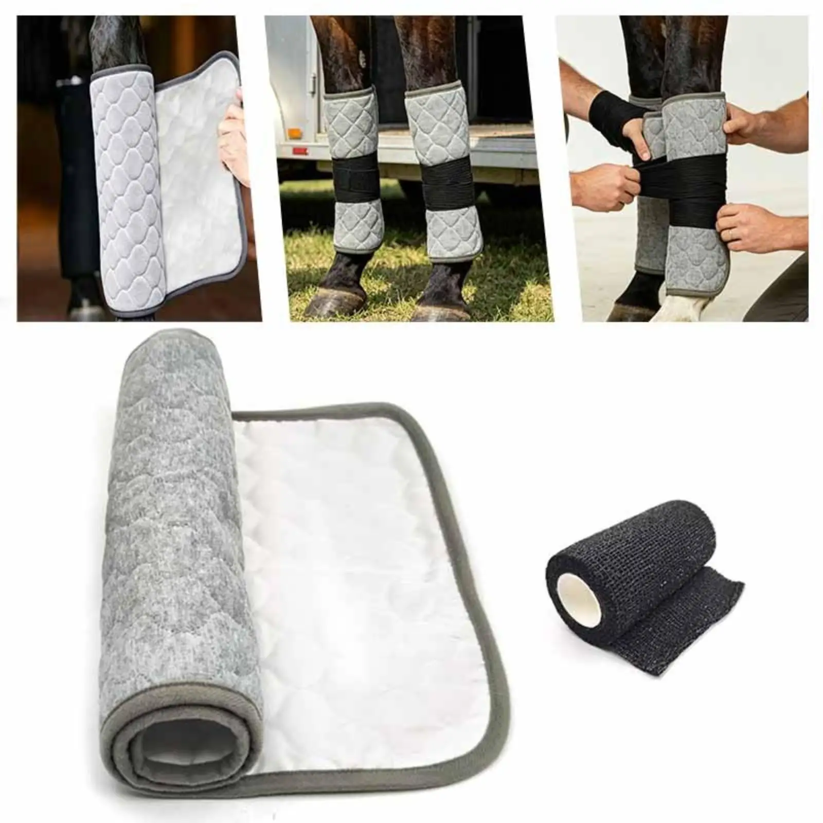 Quilted Horse Leg Protection Pad Self Adhering Wrap Equestrian Riding Support for Arena Training Stable
