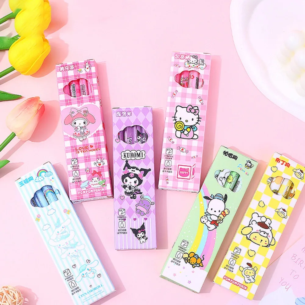 

4pcs/box Kawaii Cute Sanrio Kuromi Hello Kitty Cartoon ST Quick-dry Black Diary Examination Marker Pen Study Stationery Gift