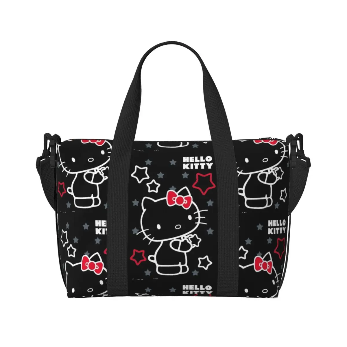 

Custom Hello Kitty Beach Tote Bag Women Sanrio Kitty White Big Compartment Beach Gym Travel Bags