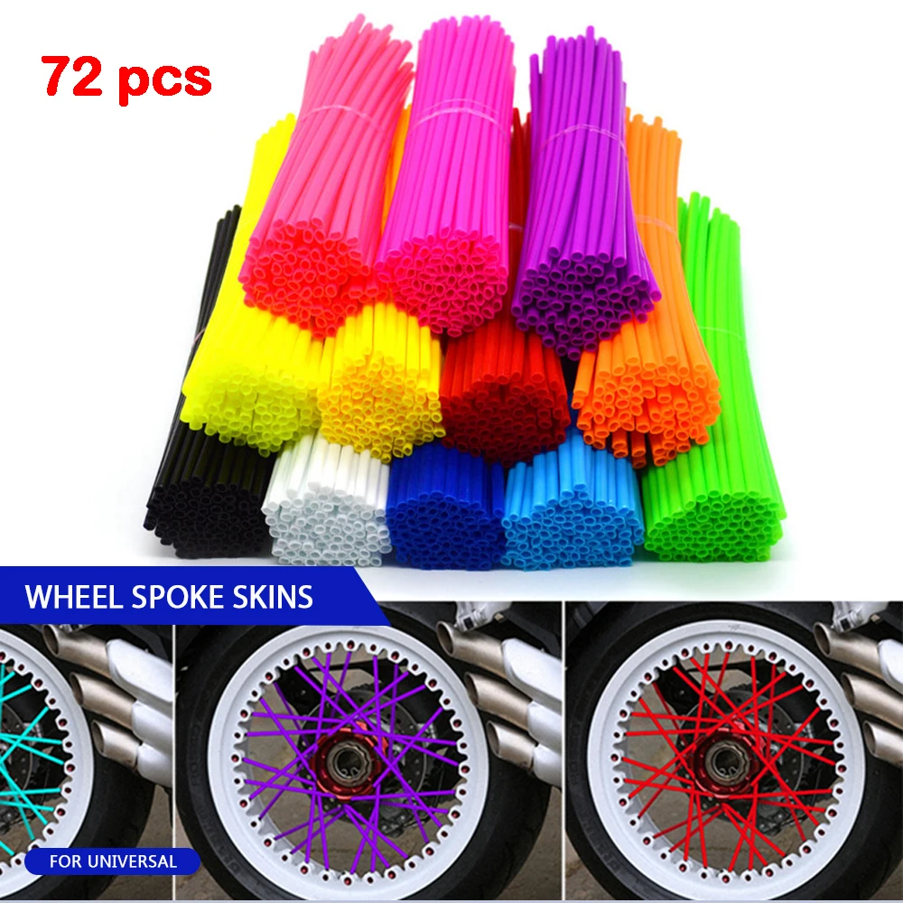 

72 Pcs Motorcycle Wheel Spoked Protector Wraps Rims Skin Trim Covers Pipe For Motocross Bicycle Bike Cool Accessories 11 Colors