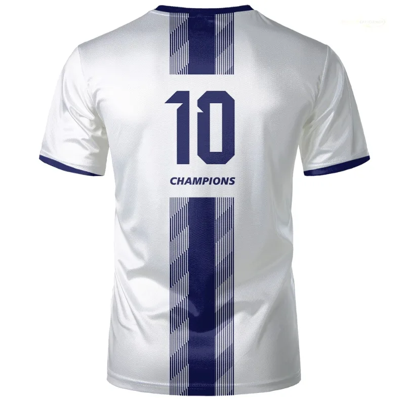 Summer Men's  Women's Jersey No. 10 Champion 3D Letter Logo Blue and White Stripes Striped Short Sleeves Comfortable  Breathable