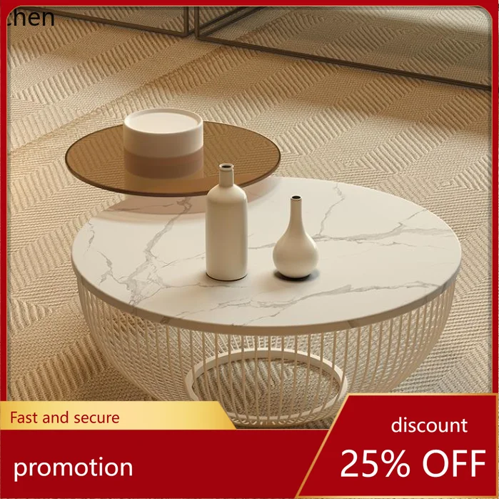 HXL Cream Style Coffee Table Living Room Home Simple Combination Round Low Table