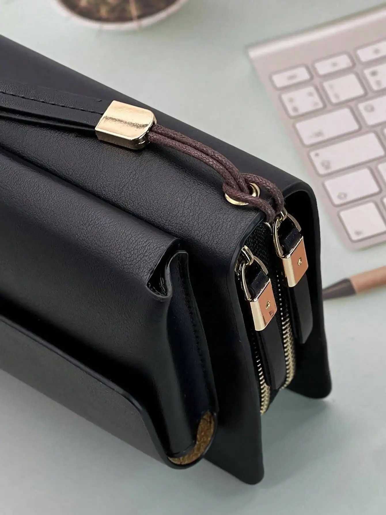 Fashion Vintage Men\'s Clutch Bag Double Zipper Large Capacity Multi-Card Slots Business Handbag Iphone Wallet Perfect