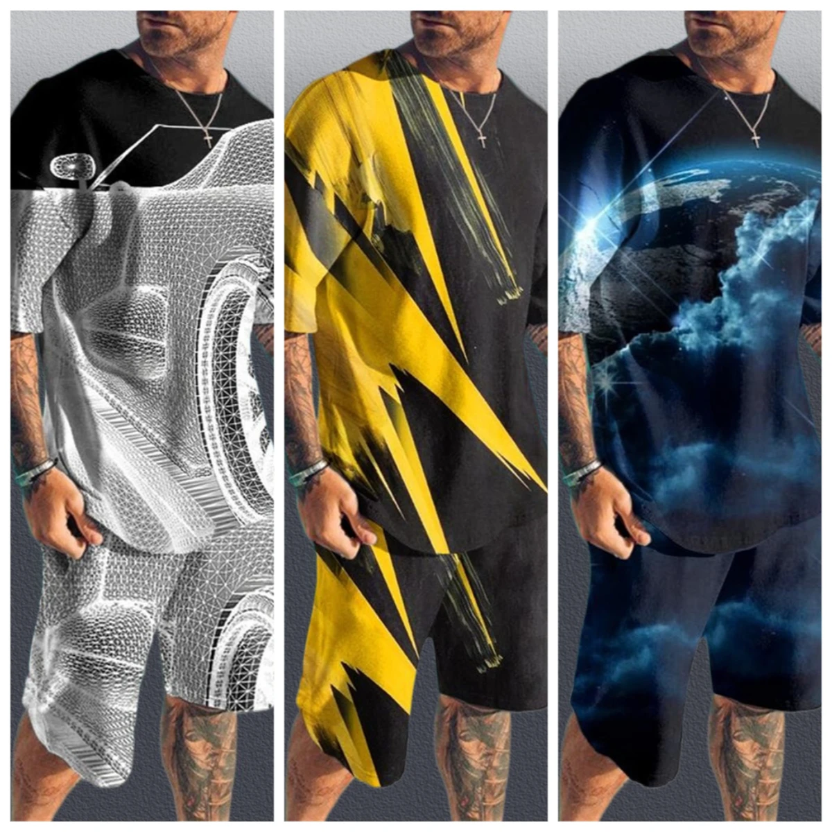 

2025 Casual Cartoon 3D Printed Men's T-Shirt Short Sleeve Sportswear Set Large Size Comfortable Breathable Fashionable Male Top
