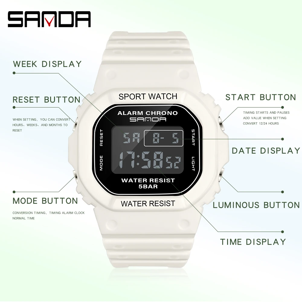 SANDA Electronic Watch Lady Digital Fashion Casual Dual Time Sports Chronograph Waterproof Lady Wristwatches Relogio Feminino view 6